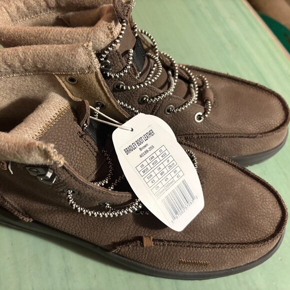 NEW Mens Hey Dude Bradley Water Repellent Brown Leather Boots Size 10 - Picture 1 of 10